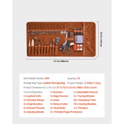 Nahkatyökalusarja 72 osaa metallia ja puuta säädettävä uraaja nahkainen säilytyslaukku