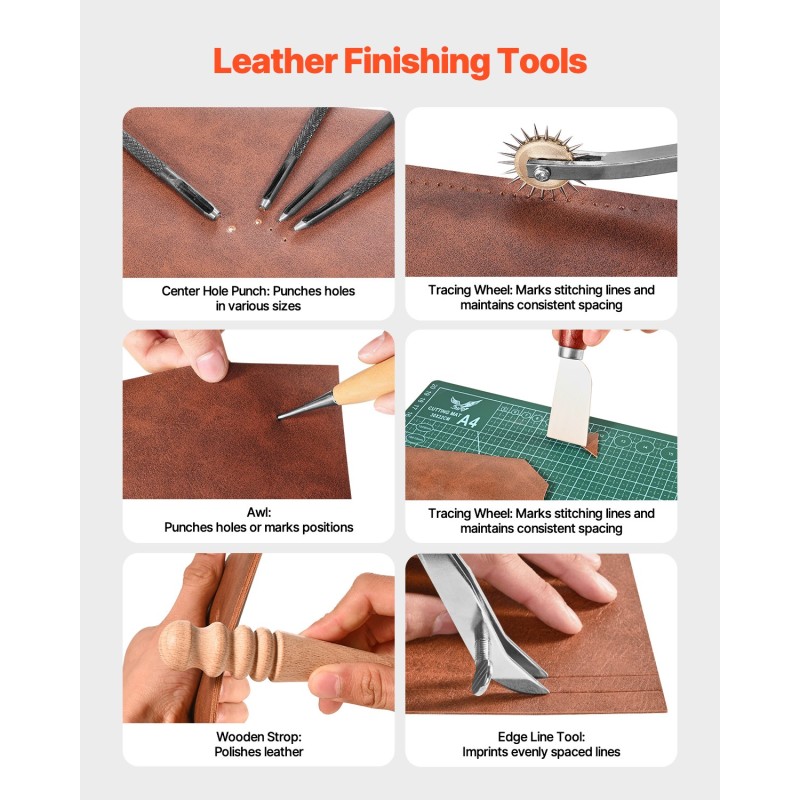 Nahkatyökalusarja 59-osainen säädettävällä uritusraudalla metalliset ja puiset osat kankainen säilytyslaukku