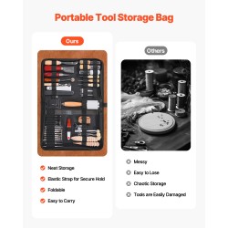 Nahkatyökalusarja 59-osainen säädettävällä uritusraudalla metalliset ja puiset osat kankainen säilytyslaukku