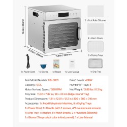 Sähköinen elintarvikekuivuri kahdeksan kerrosta ruostumattomat teräshyllyt säädettävä lämpötila digitaalinen ohjaus