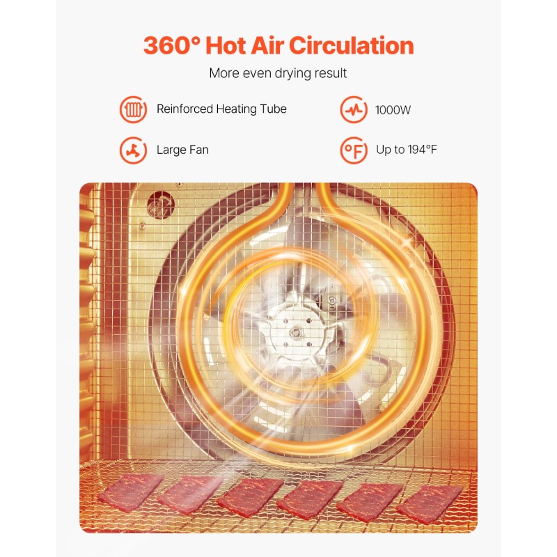 Elintarvikekuivain 1000W 10 ruostumattomasta teräksestä tehtyä tarjotinta 25L säädettävä lämpötila