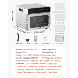Elintarvikekuivain 6 ruostumattomasta teräksestä valmistettua tarjotinta digitaalinen näyttö 10,3 litraa