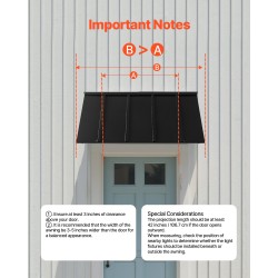 Teräs ovikatos 1430 millimetriä leveä 610 millimetriä syvä musta oville ja ikkunoille