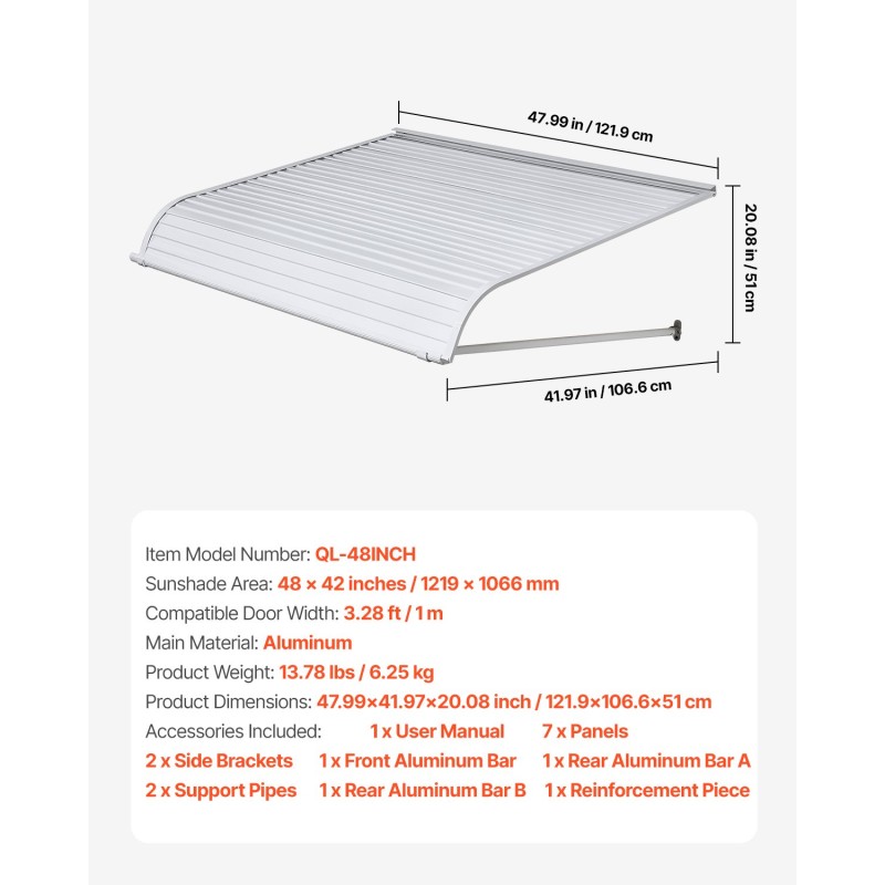 Ovi- ja ikkunakatos alumiiniseoksesta 1219×1066 mm vedenpoistolla