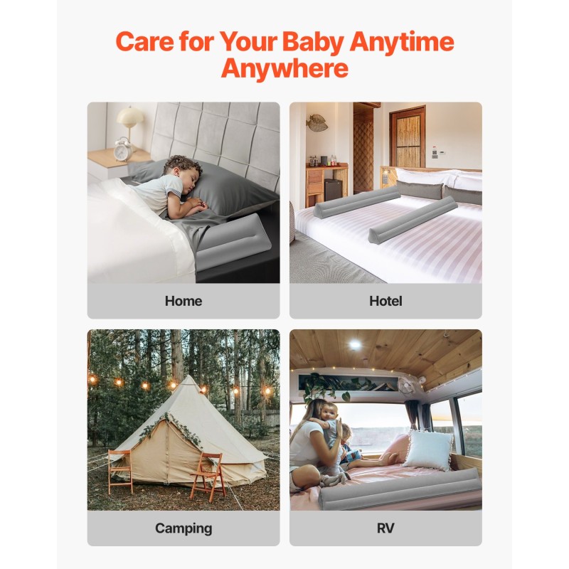 Ilmatäytteinen sängynreunatuki lapsille 1205 mm muovi nukkapintainen kangas 2 kpl