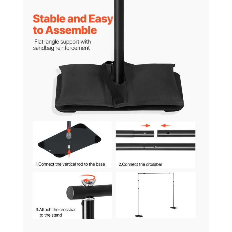 Säädettävä taustateline hiiliteräs musta 145–260 cm korkeus 139–306 cm leveys