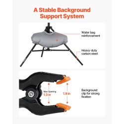 Säädettävä taustateline hiiliteräs korkeus 80–198 senttimetriä taustakankaalle 154×198 senttimetriä musta