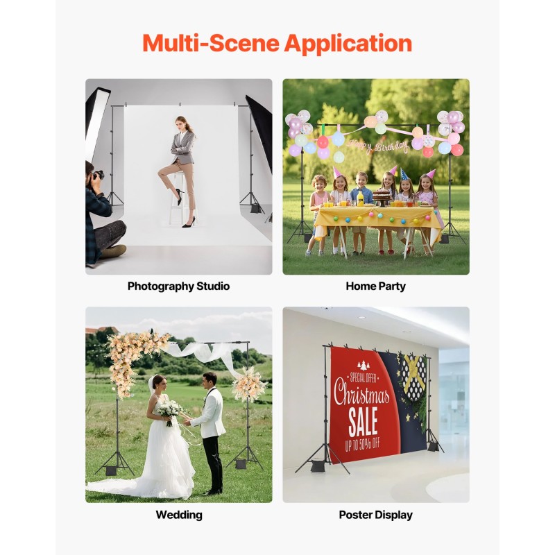 Säädettävä hiiliteräs taustateline valokuvaukseen 72–213 cm korkeus 139–306 cm leveys