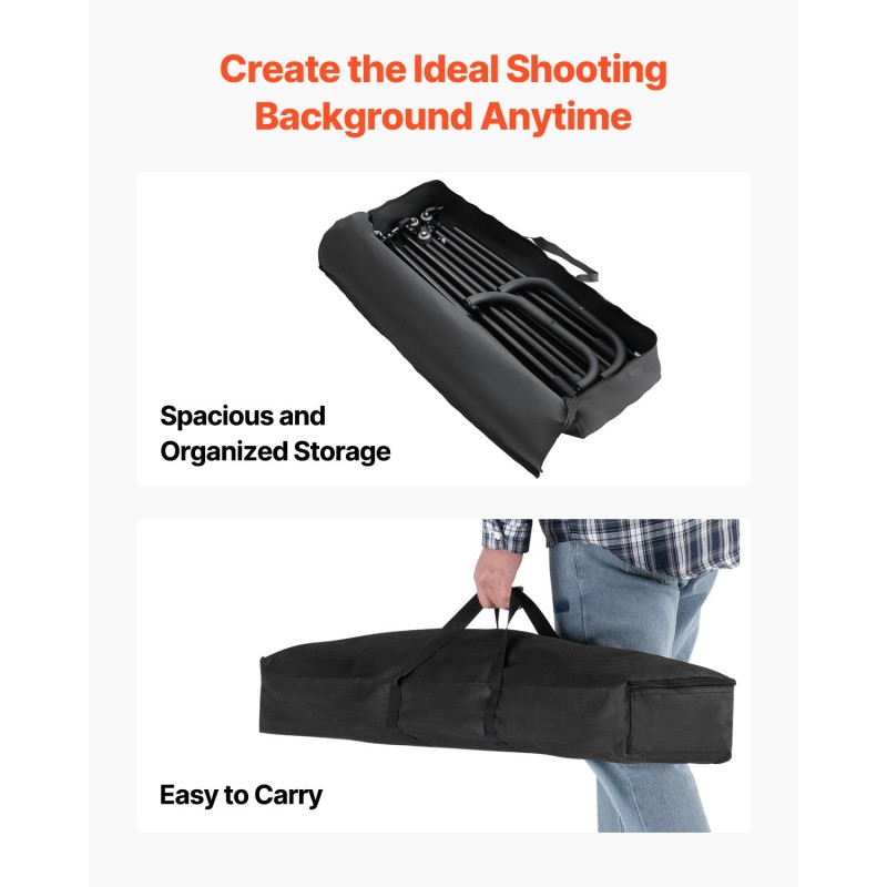 Säädettävä taustateline Q195-hiiliteräs musta korkeus 95–213 cm leveys 139–306 cm pyörällinen