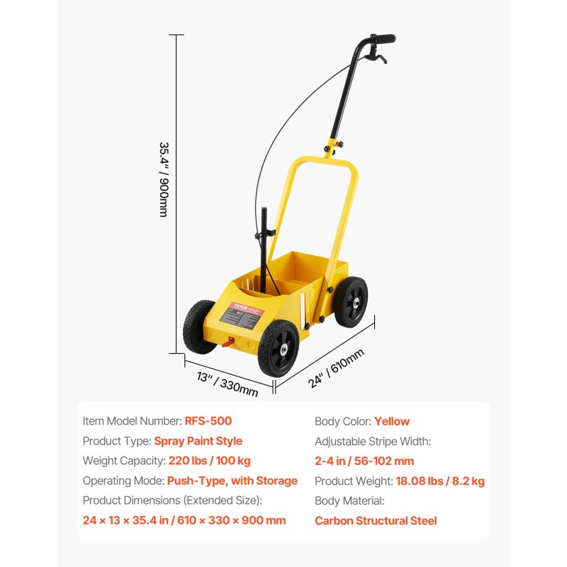 Jälkiviivauskone hiilirakenneteräsrunko säädettävä viivanleveys 56–102 mm 4-pyöräinen työnnettävä