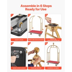 Matkatavaravaunu 500 kg kantavuus ruostumattomasta teräksestä 6 tuuman kumipyörät hotelleihin