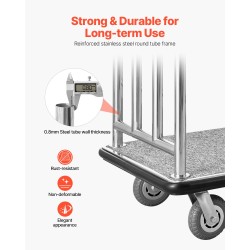 Hotellimatkatavaravaunu 340 kg kantavuus ruostumaton teräs 4 kpl 6 tuumaisia kumipyöriä