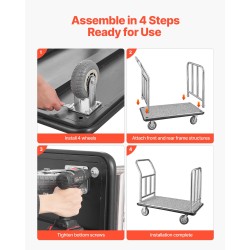 Hotellimatkatavaravaunu 340 kg kantavuus ruostumaton teräs 4 kpl 6 tuumaisia kumipyöriä