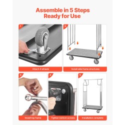 Matkatavaravaunu ruostumatonta terästä 362 kilogramman kantavuus neljällä kuuden tuuman kumipyörällä