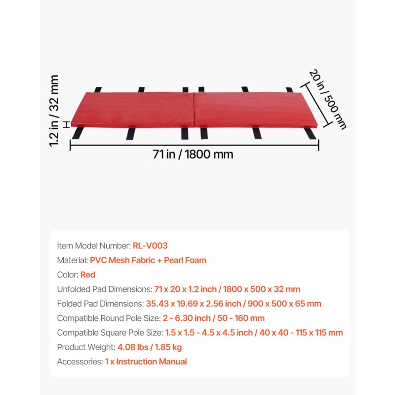 Koripallotelineen pylvässuoja PVC-verkkomuovi korkeatiheyksinen vaahto 1800 mm korkea punainen