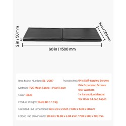 Seinäpehmuste PVC-verkkokankaasta korkeatiheyksinen helmi-vaahto 1500 x 500 x 50 mm musta