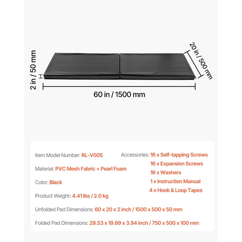 Seinäpehmuste PVC-verkkokangas helmi-vaahto 1500 x 500 x 50 mm musta urheilutiloihin