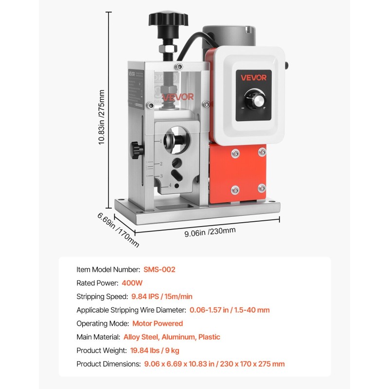 Kaapelinkuorintakone automaattinen sähköinen 400 W 1,5–40 mm seosteräs- ja alumiinirunkoinen