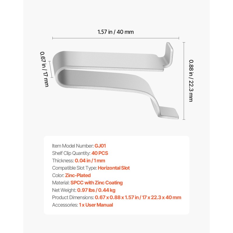 Hyllynkiinnikkeet vaakakiskoille säädettävät sinkkipinnoitettu teräs 40 kpl