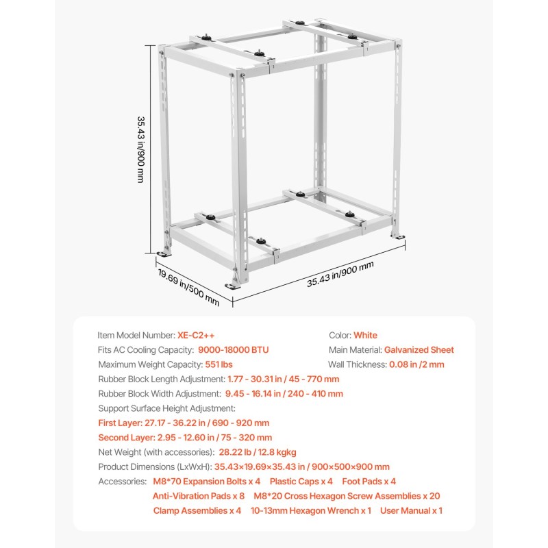 Lattiateline ilmalämpöpumpun ulkoyksikölle galvanoitu teräs säädettävä korkeus 250 kg