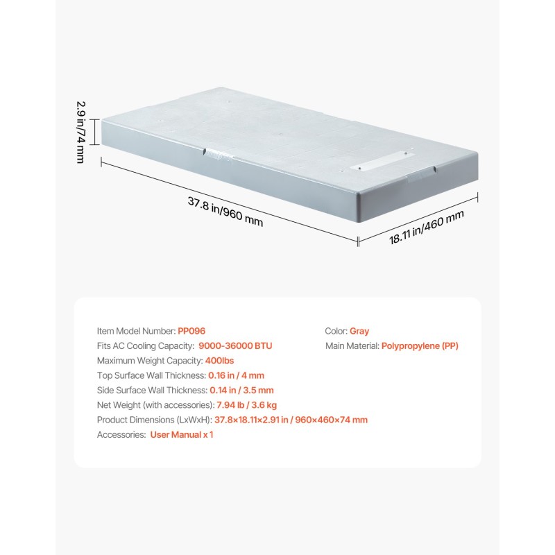 Ulkoyksikön alusta mini-split säänkestävä polypropeeni 181 kg kantavuus