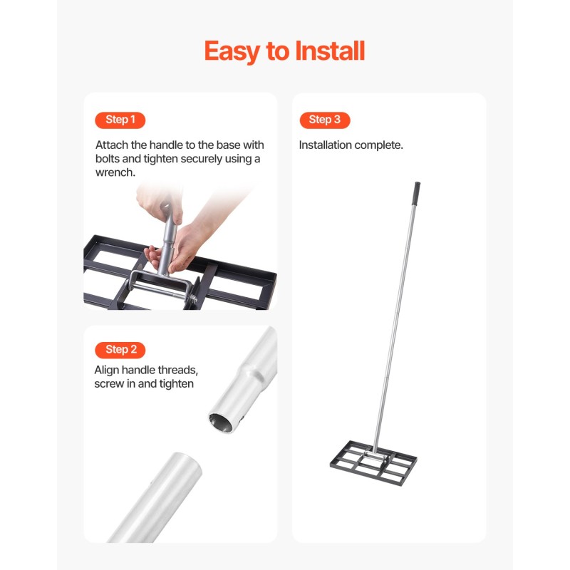 Nurmikon tasoitusrulla hiiliteräs 254x430 mm pohjalevy 5-osainen 198 cm varsi