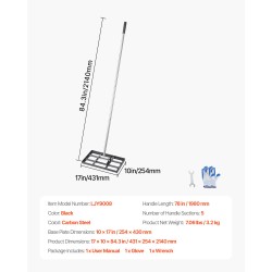 Nurmikon tasoitusrulla hiiliteräs 254x430 mm pohjalevy 5-osainen 198 cm varsi