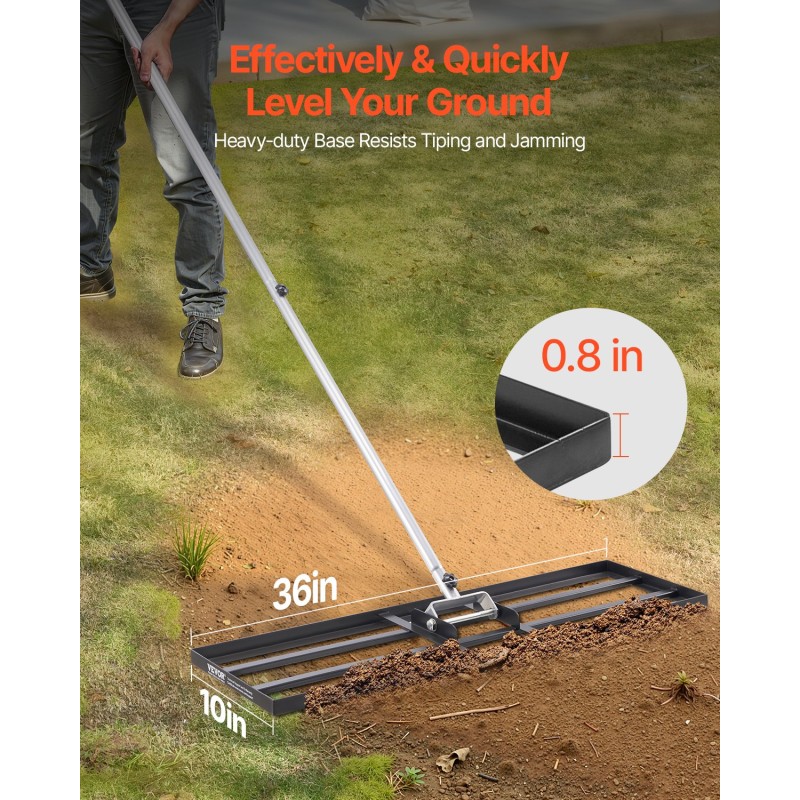 Nurmikon tasoitusharja hiiliteräs pitkä varsi 2130 mm pohjalevy 254x914 mm