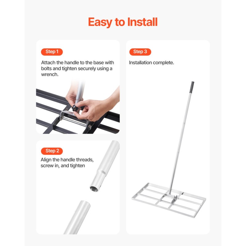 Maan- ja nurmikon tasoitustyökalu hiiliteräs jauhemaalattu pohjalevy 355 x 762 mm