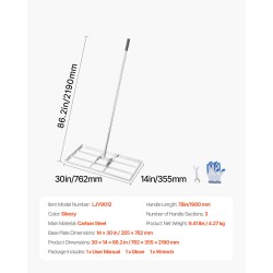 Maan- ja nurmikon tasoitustyökalu hiiliteräs jauhemaalattu pohjalevy 355 x 762 mm