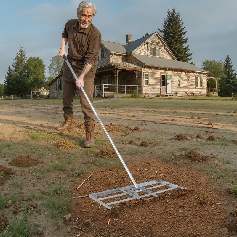 Maan- ja nurmikon tasoitustyökalu hiiliteräs jauhemaalattu pohjalevy 355 x 762 mm