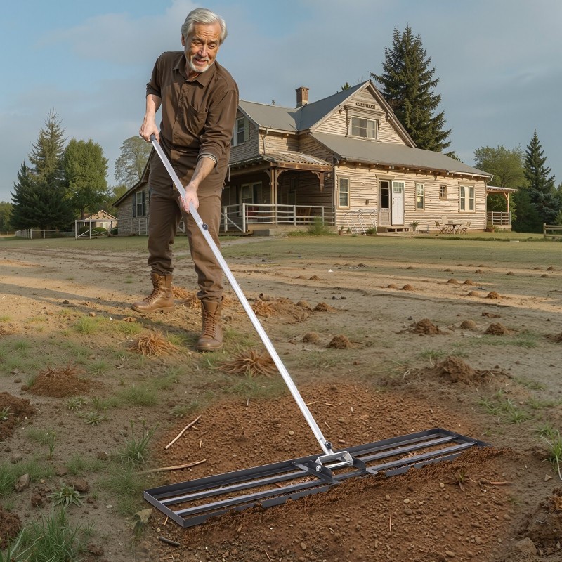 Nurmikon tasoitusharja hiiliteräs pohjalevy 1219 mm pitkä 2130 mm kahva