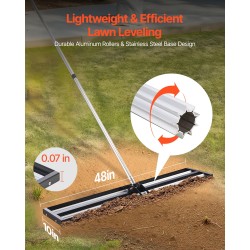 Nurmikon tasoitusaharava ruostumaton teräs ja alumiiniseos 254 x 1219 mm säädettävä varsi