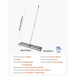 Nurmikon tasoitusaharava ruostumaton teräs ja alumiiniseos 254 x 1219 mm säädettävä varsi