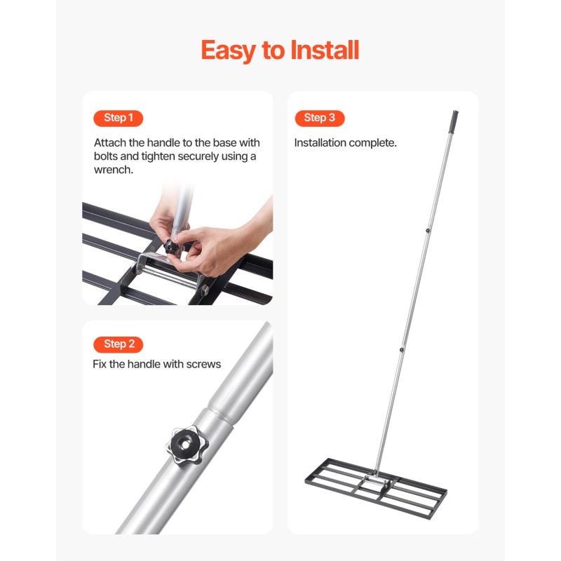 Nurmikon tasoitusharava hiiliteräs 254x762 mm pohjalevy 2130 mm varsi kolmiportaisella säädöllä