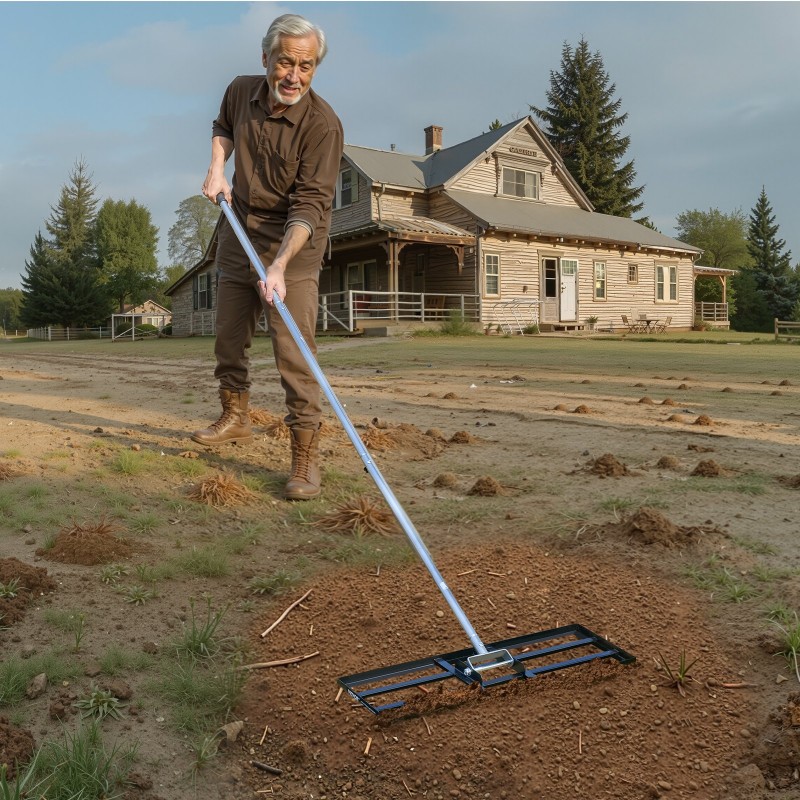 Nurmikon tasoitusharava hiiliteräs 254x762 mm pohjalevy 2130 mm varsi kolmiportaisella säädöllä