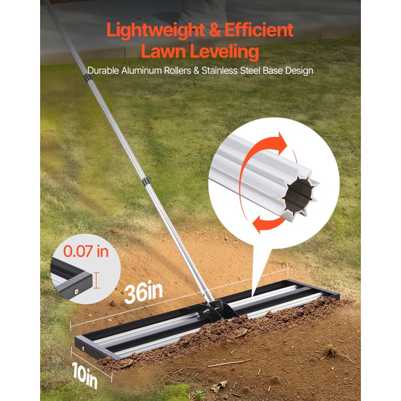 Nurmikon tasoitusharja ruostumatonta terästä 254 x 914 mm säädettävä varsi