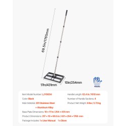 Nurmen tasoitushara ruostumaton teräs alumiiniseos 431x254 mm säädettävä 1610 mm varsi