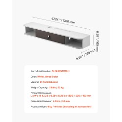 Seinään kiinnitettävä leijuva TV-taso 120 cm E1-lastulevy 52 kg kantavuus