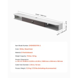 Seinäasenteinen kelluva TV-taso 1800 mm E1-lastulevy valkoinen ja puunsävy reititinpaikalla
