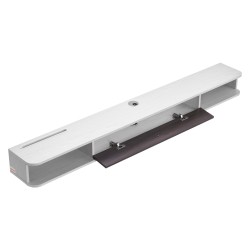 Seinäasenteinen kelluva TV-taso 1800 mm E1-lastulevy valkoinen ja puunsävy reititinpaikalla