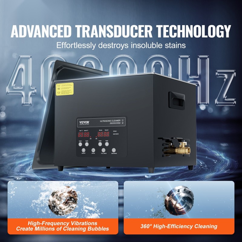 Ultraäänipesuri 15 l ruostumattomalla sisäsäiliöllä 40 kHz 360W digitaalinen ohjaus