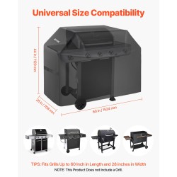 Grillinsuojus 600D polyesteri PVC-vuorilla vedenpitävä enintään 60 tuumaa pitkä 28 tuumaa leveä