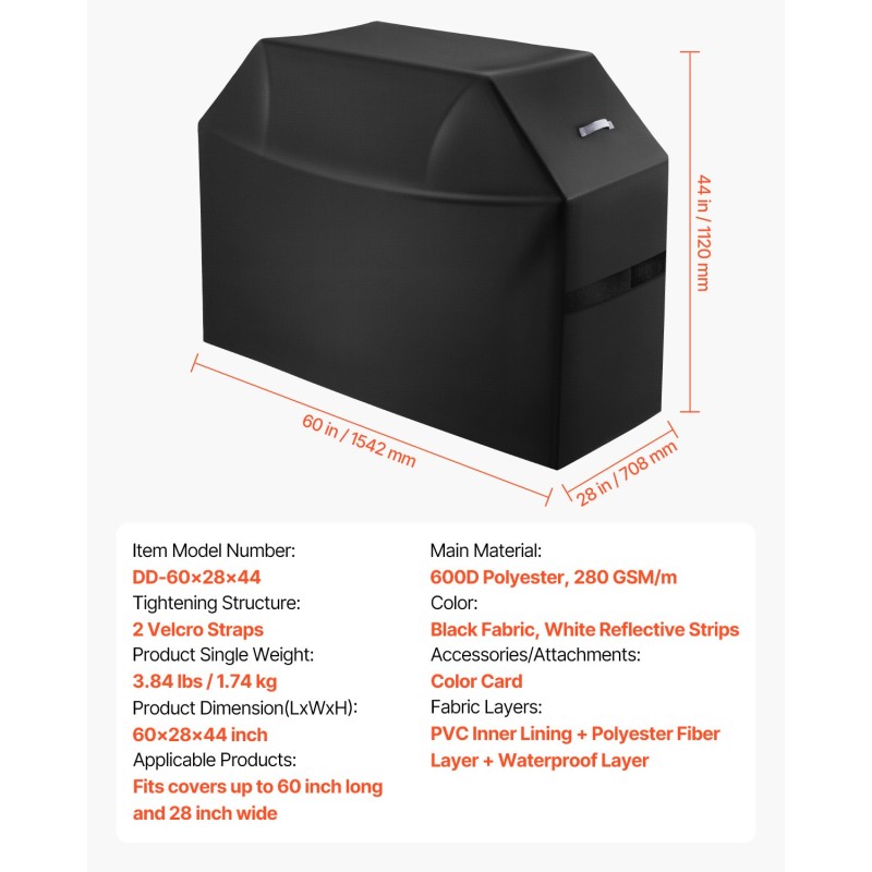 Grillinsuojus 600D polyesteri PVC-vuorilla vedenpitävä enintään 60 tuumaa pitkä 28 tuumaa leveä