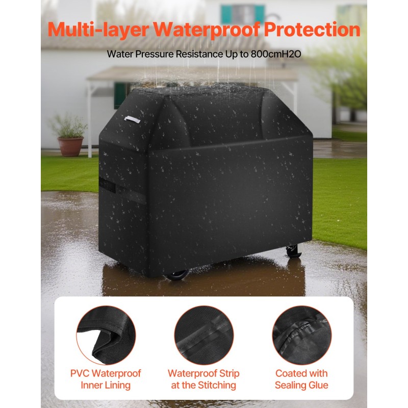 Grillinsuojus 58-tuumainen polyesterikuitu PVC-sisävuori vedenpitävä musta kaasugrilleille