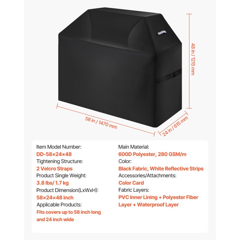 Grillinsuojus 58-tuumainen polyesterikuitu PVC-sisävuori vedenpitävä musta kaasugrilleille