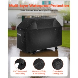 Grillisuoja 600D polyesteri kolmikerroksinen vesitiivis sopii enintään 65 tuuman grilleille tarranauhoilla