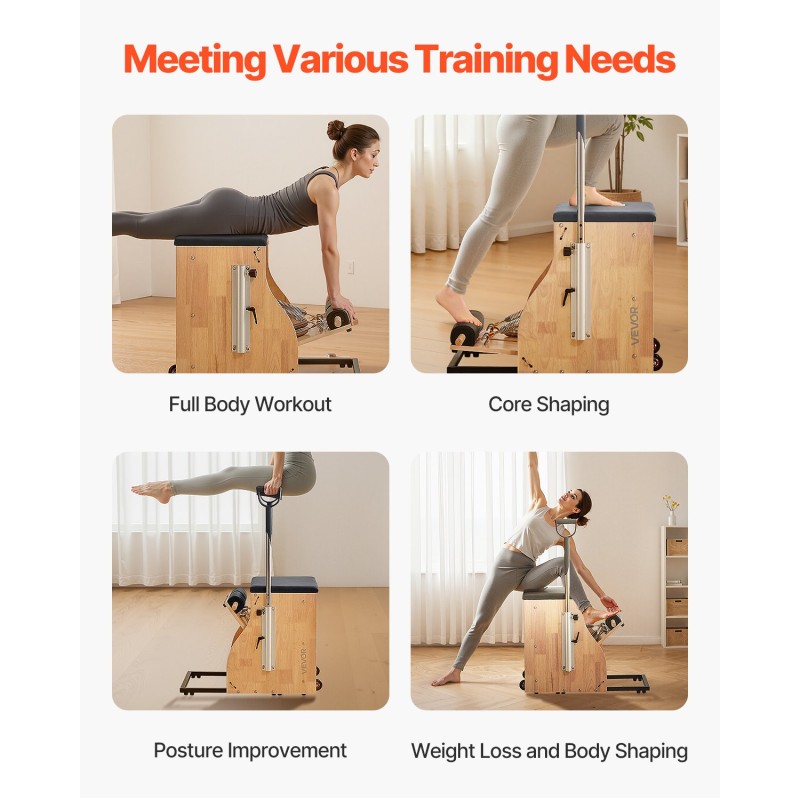 Pilates-tuoli kumipuinen runko neliasteinen jousivastus enimmäiskuorma 350 paunaa kotiin ja studioon