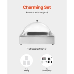 Pöytämallinen tarjoiluastia ruostumatonta terästä yksi lokero kahdeksan litran jäävati läpinäkyvä kaarikansi