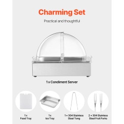 Työtason tarjoiluastia ruostumatonta terästä puolikokoinen ruokapannu läpinäkyvällä kannella jääkaukalolla